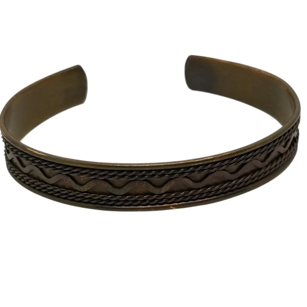 VINTAGE SERENTINE WAVE & ROPE DESIGN COPPER CUFF BRACELET